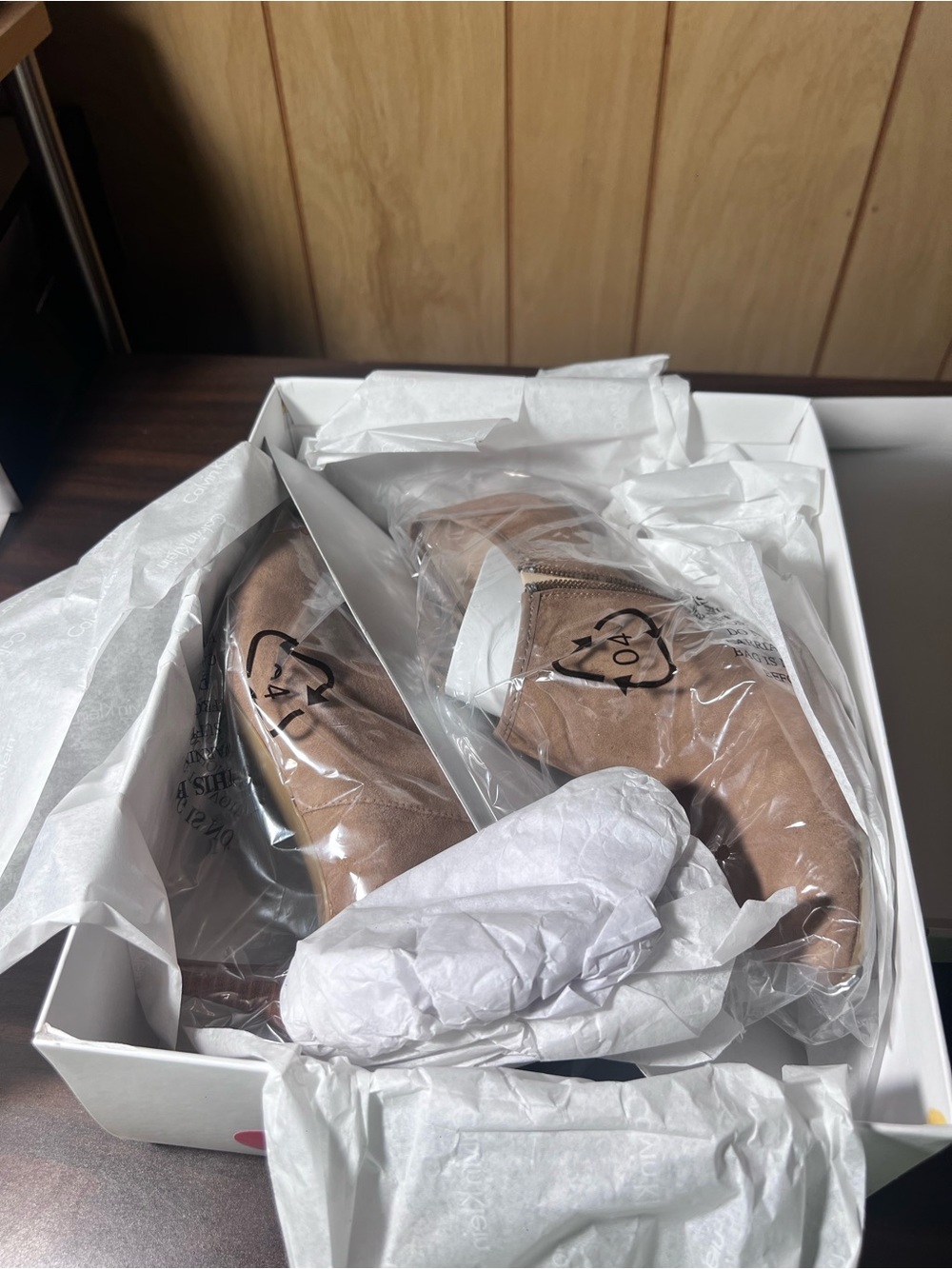 Calvin Klein Taupe Suede Heeled Ankle Booties - Picture 2 of 8